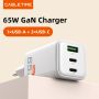 Adaptor GaN USB-C Charger 65W 3Ports Wall Charger for Laptop Phone