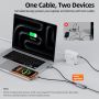 Kabel Data 2In1 Type C To Dual C 140W Nylon Braided PD Fast Charging For iPad iPhone Samsung