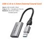 USB A+C External Sound Card Audio Adapter 2in1 Splitter Jack 3.5mm Mic & Headphone Output Aluminium Braided